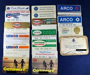 16 Vintage Credit Cards Gas Airline Chevron Texaco AAA Car Rental Shell TWA - Picture 1 of 9