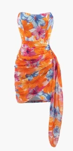 Sexy Floral Wrap Strapless Mini Dress Y2K Tropical Beachy XL Party Coquette - Picture 1 of 9