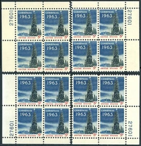 Scott # 1240a 5¢ Albero di Natale "TAGGATO" Plate Block Matched Set Mint NH - Foto 1 di 1