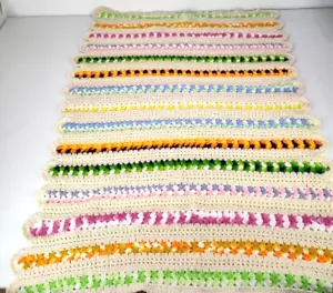 Vtg Handmade Knitted Crochet Afghan Striped Scalloped Edge Throw 50" X 36" - Picture 1 of 7