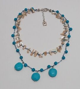 Lauren Ralph Lauren Faux Turquoise And Shell Beaded Double Strand Cord Necklace 