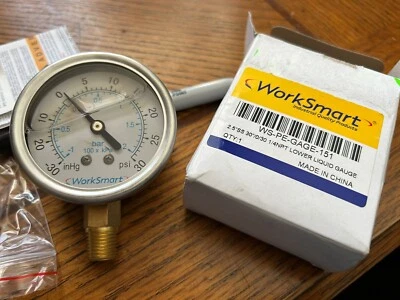 Worksmart Gauge, Stainless Lower Mount 1/4 NPT, 30/0/30, Liquid, Brand New - Image 1 of 2