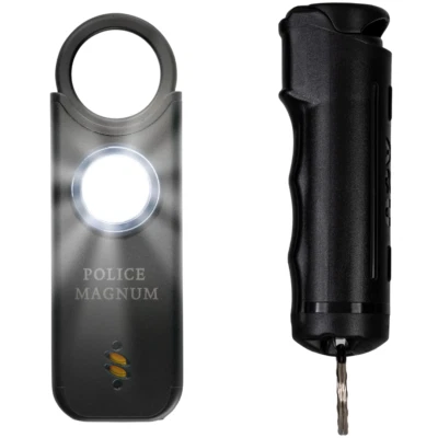 Police Magnum Personal Safety Alarm siren & Flip Top Pepper Spray Combo- Black - Image 1 of 4