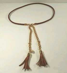 Brave Rope & Chain Waist Accent Skinny Belt Gold Tone Women's 32" Tassels Ladies - Picture 1 of 7