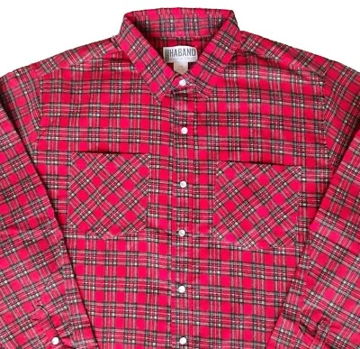 Haband Pearl Snap Button Front Flannel Shirt Mens  Large Red Black Plaid NWOT - Image 1 of 4