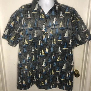 High Surf Herren XL Hemd blau Segelboote Camp Urlaub Resort Strand Pool Kreuzfahrt - Bild 1 von 9