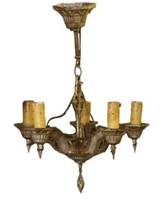 Antique 5 Light Cast Iron Art Deco Chandelier - Picture 1 of 8