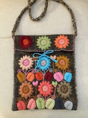 Wool Felted Purse Crossbody Bag Boho Colorful Flower Festival Cottage Core - Image 1 of 4