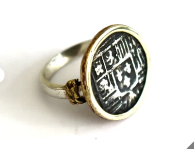 MONEDA NAUFRAGIO BARCO PIRATA COLONIAL ESPAÑA ATOCHA .925 ANILLO PLATA ESTERLINA MACIZA #8 Foto 1 de 3