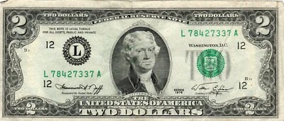 Banknote United States 2 Dollars 1976 KL1638 (P461), San Francisco - Image 1 of 2