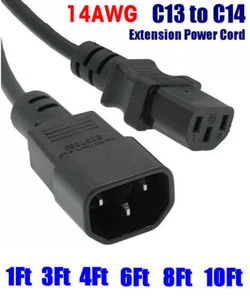 Cable de extensión de 1 pie-10 pies premium 14 awg C13 a C14 hembra-macho cable de alimentación IEC-320 - Imagen 1 de 8