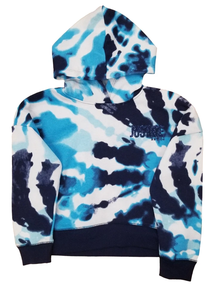 Justice Girls Blue & White Tie Dye Hoodie Sweatshirt Sweat Shirt - Image 1 of 1