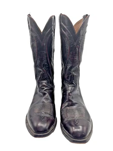 Stivali da cowboy western vintage Lucchese Classics L6608 da uomo 11 A in pelle nera ciliegia - Foto 1 di 5