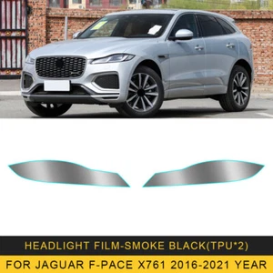 LH+RH Smoke TPU Headlight Protective Precut Film Sticker For Jaguar F-Pace 16-21 - Picture 1 of 13