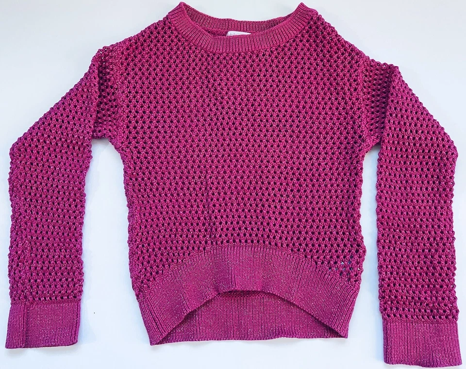 Girl's Long Sleeve Top Kids Size S (6/6X) Pink Crochet Glitter - Image 1 of 4