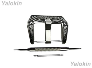 Engraved Silver Color Wide Buckle for 18mm 20mm 22mm 24mm Watch Band Straps  - Picture 1 of 5