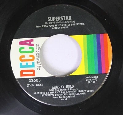 Rock Opera 45 Murray Head & ALW- Superstar / John Nineteen Forty-One on Decca - Image 1 of 2