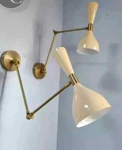 Metal Wall Sconce Mid Century 1950 Italian Light Brass Stilnovo Lamp - Picture 1 of 6