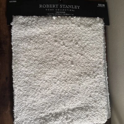 Robert Stanley Home Collection Table Runner White Woven Silver Thread 14”x72”new - Image 1 of 4