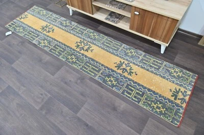 Vintage Turkish Runner Rug 2x8ft ORANGE Handmade Anatolian Oushak Hallway Wool - Image 1 of 4