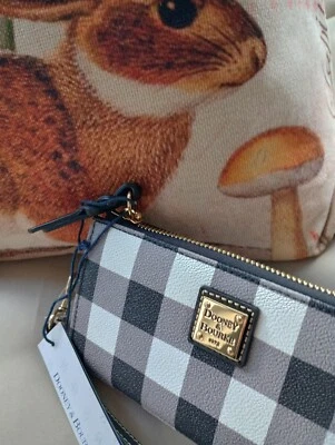 NWT Dooney & Bourke Tucker Folded Zip Wristlet Black & White Buffalo Plaid - Image 1 of 4