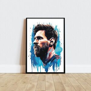 Leo Messi Quadro Poster illustrazione disegno digitale A3 A4 con cornice, psg
