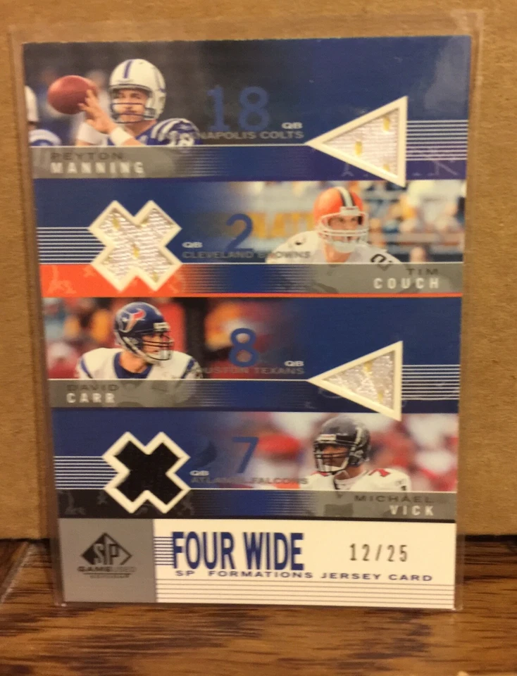Peyton Manning Couch Carr Vick 2003 SP GU Formations Four Wide Quad Jersey #/25 - Image 1 of 1