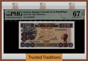 TT PK 35a 1998 GUINEA BANQUE CENTRALE 100 FRANCS PMG 67 EPQ SUPERB GEM UNC - Picture 1 of 2