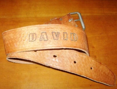 David 复古工具皮革棕褐色腰带带名字 David 背面尺寸 37-41 墨西哥制造 — 第 1/4 张图片