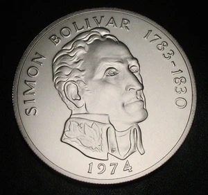 1974 BU UNC SILVER PANAMA 20 BALBOAS BOLIVAR SCARCE MATTE FINISH 3.85 OZ OUNCE - Picture 1 of 2