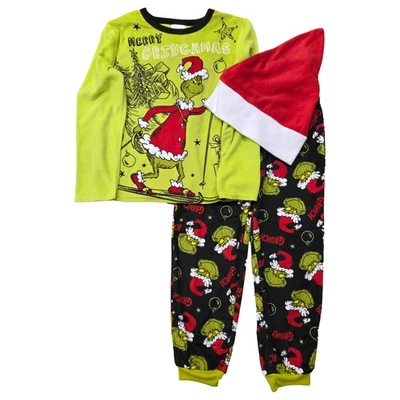 The Grinch That Stole Christmas Green Holiday Pajamas & Hat Set Size Medium 8 - Image 1 of 2