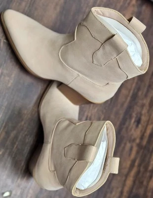 Botas Rachel Zoe Mujer 7 M Rocky Botín Beige Imitación Cuero Punta Bloque Foto 1 de 4