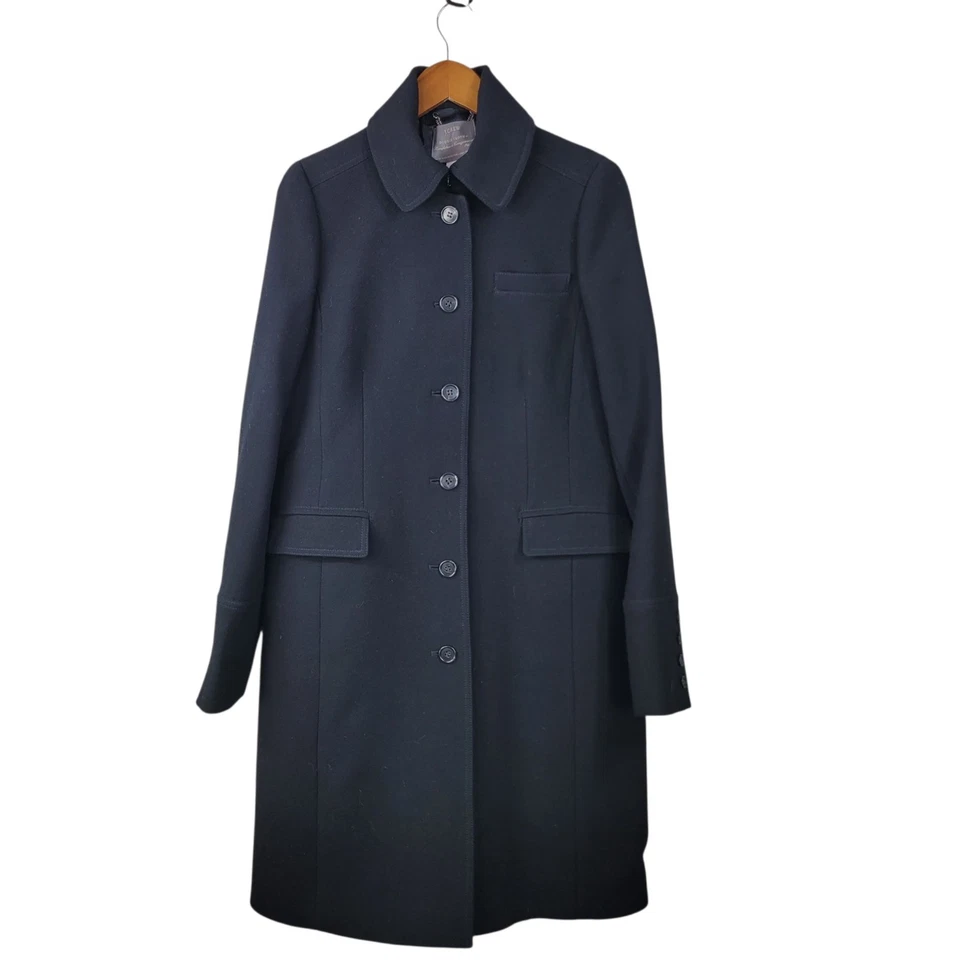 Vintage J Crew Lady Day Coat 12 Tall Wool Double Cloth Black Long Womens Italy  - Image 1 of 4