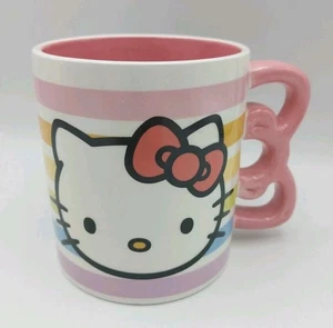 Tazza Hello Kitty 20 oz rosa fiocco manico strisce arcobaleno Sanrio argento bufalo - Foto 1 di 14