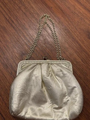 Vintage Gold And Satin Metallic Lame Evening Bag Clutch Handbag 1950s - Image 1 of 4