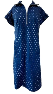 Chicos Zenergy Navy Dot Half Zip Shirt Dress SIZE 1 (S 8/10 ) Athleisure Golf - Picture 1 of 17