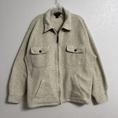 VTG J Crew Oarsman Jacket Large Oatmeal Fleece Full Zip Flap Pockets USA Made - Image 1 of 4