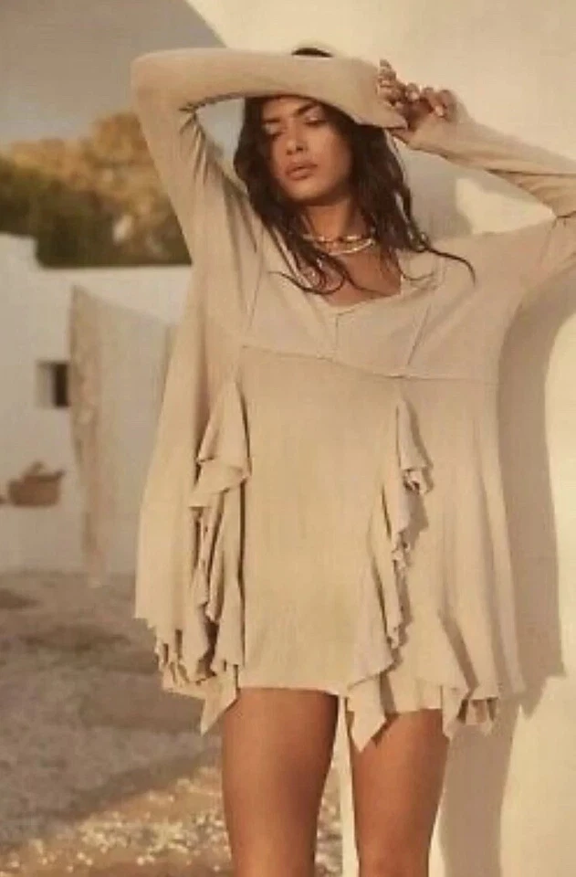 Mini vestido túnica beige talla pequeña de playa Free People para mujer Foto 1 de 4