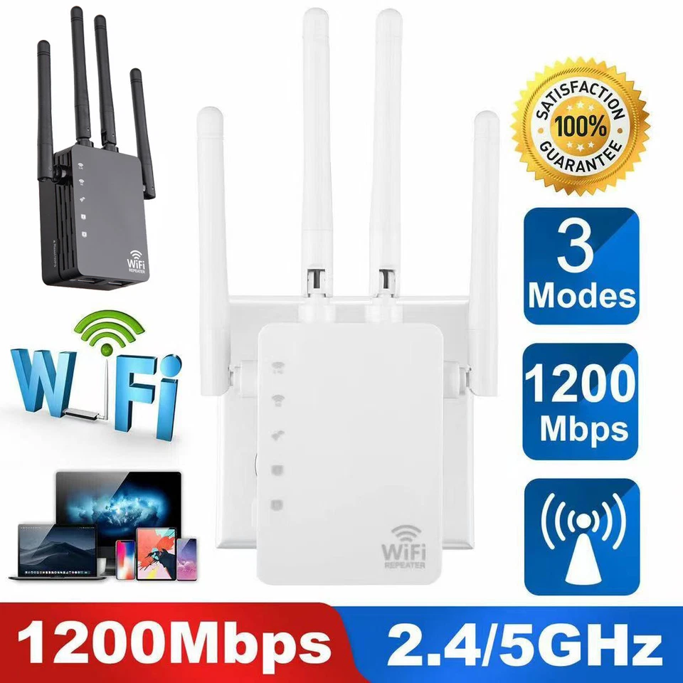 1200Mbps WiFi Range Extender Repeater Dual Band Signal Booster for Home - Image 1 of 4