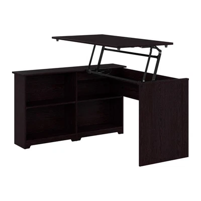 Cabot 52W 3 Position Sit to Stand Corner Desk with Shelves in Espresso Oak - Image 1 of 4