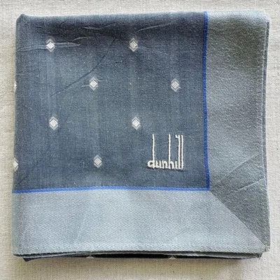 Antigo Lenço Dunhill Tecido Azul Tecido Padrão Geométrico Bolso Quadrado 19" - Imagem 1 de 3
