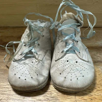 Antique White Leather Baby Shoes Great For Craft Or Display - Image 1 of 4