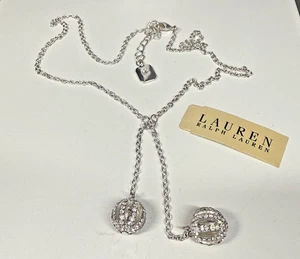 Ralph Lauren Silver 18" Lariat Style Necklace with two CZ Dangles NWT - Picture 1 of 7
