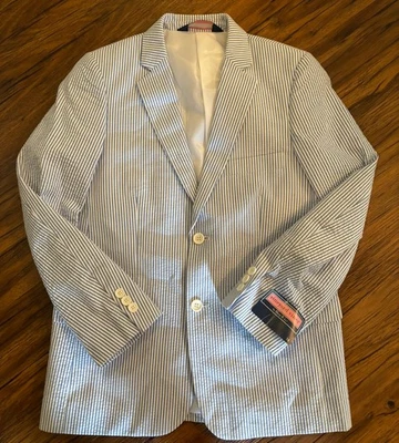 NWT Vineyard Vines Boys Seersucker Size 14 Suit Blazer White Blue Sport Coat NEW - Image 1 of 4