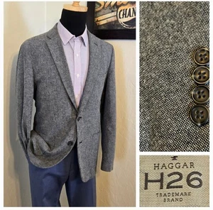 Haggar H26 Cotton Blazer Men Slim Fit 44R Sport Coat Patch Pockets 2 Btn Jacket - Picture 1 of 21