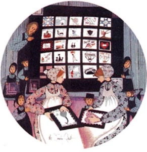 P. Buckley Moss Print The Society Quilt Signed 1994 Amish Women Children Man Cat - Picture 1 of 13