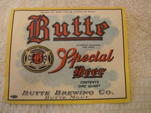 ETIQUETA ESPECIAL DE CERVEZA BUTTE IRTP 1 CUARTO MONTANA CNMT4% EN PESO BONITA - Imagen 1 de 2
