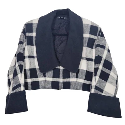 Ellen Tracy Womens 4 Black White Tartan Plaid Preppy Academia Crop Tweed Jacket - Image 1 of 4