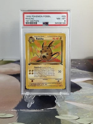 Pokemon Card 1st Edition Raichu -  Fossil Set No. 29/62 - PSA 8 NM-MT - Non Holo - Image 1 of 2