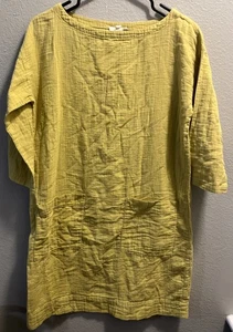 Vestido túnica Eileen Fisher X pequeño amarillo algodón orgánico Lagenlook con bolsillos - Imagen 1 de 6
